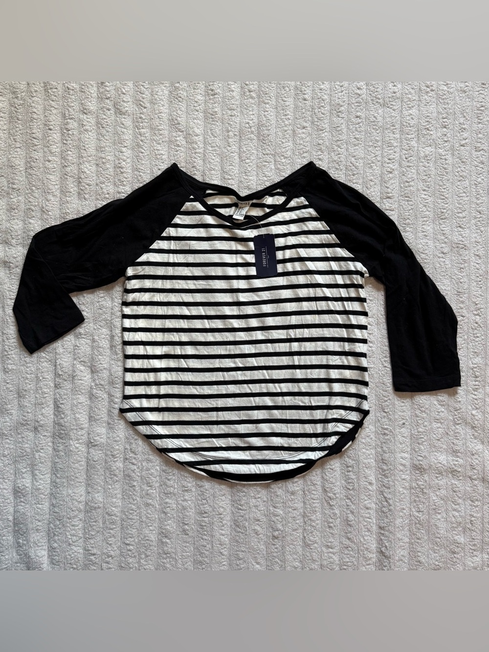 Forever 21 Black&White Stripe Raglan Baseball Tee NWT